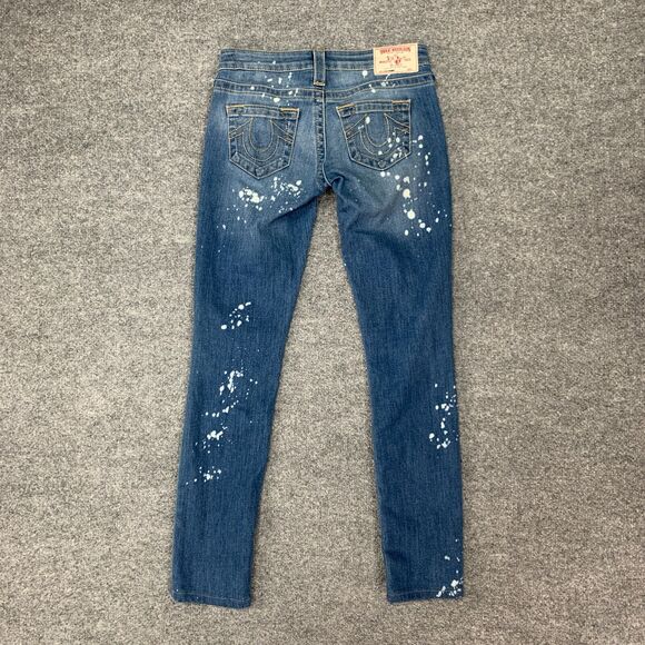 True Religion Bleach Splatter Jeans Women 25 Skinny Denim Low Rise Denim Stretch - Picture 3 of 15